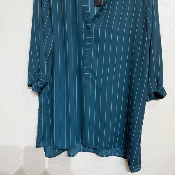 Worthington Green Striped V-Neck Tunic Blouse Sz XL NWT - Picture 4 of 12